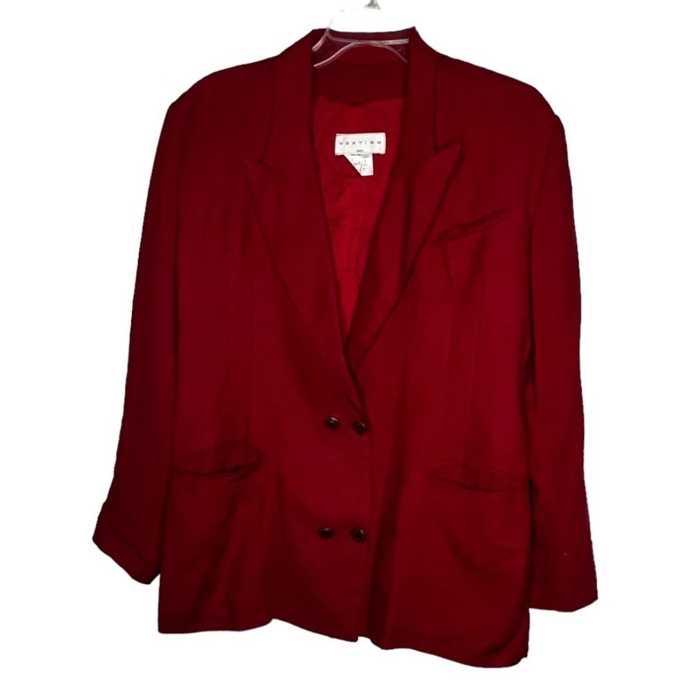Vintage Vertigo Paris Linen Blend Red Double Breasted Blazer